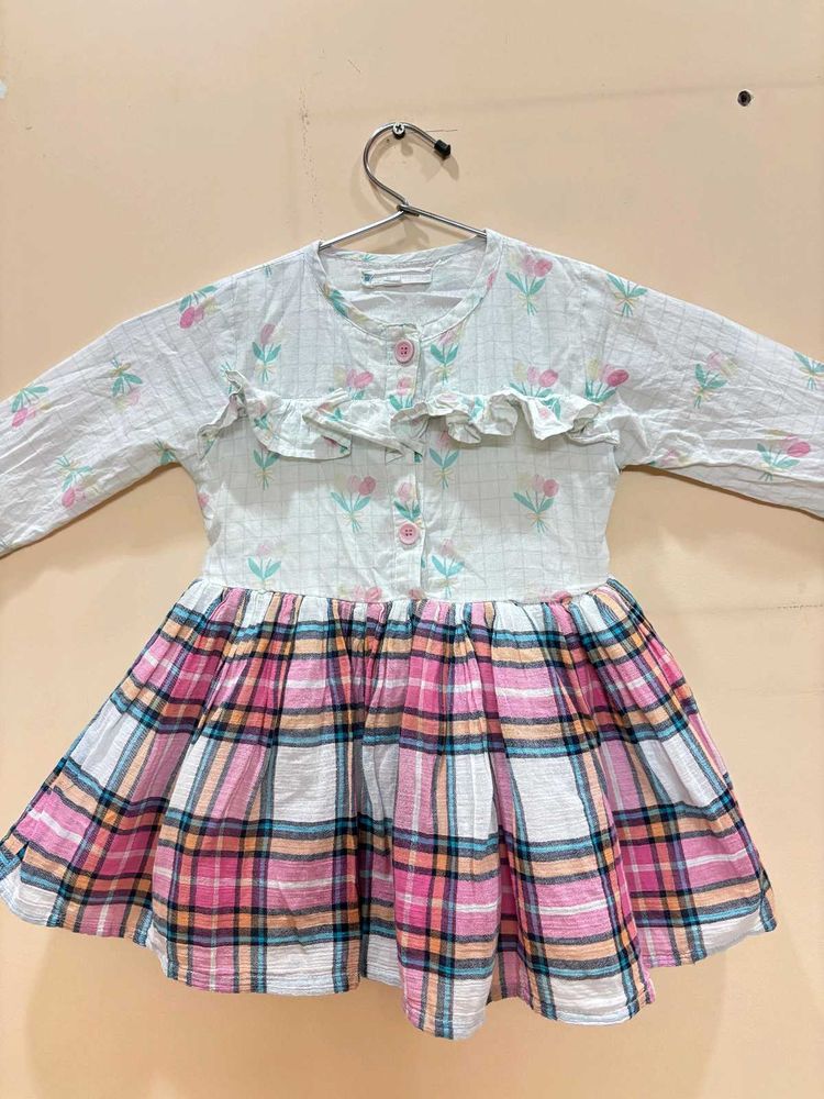 Pink and White Cheks Frock