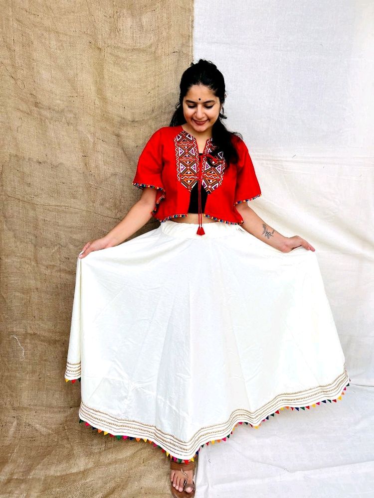 *Navratri special - plain cotton front open shrug with Plain cotton umbrella skirt, which is absolutely comfortable and newly styled!*