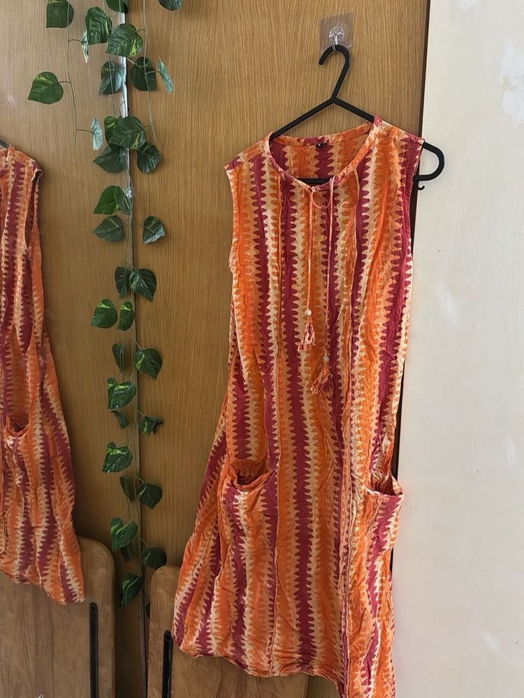 Boho Orange Sleeveless Dress
