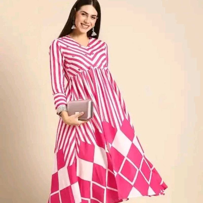 Pink Striped Kurta Set