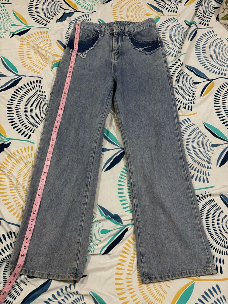 Trendy Patchwork Wide Leg Jeans