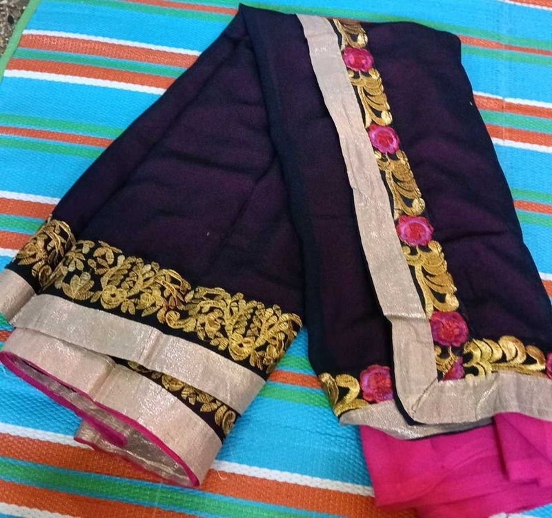 Elegant Dark Purple Embroidered Saree