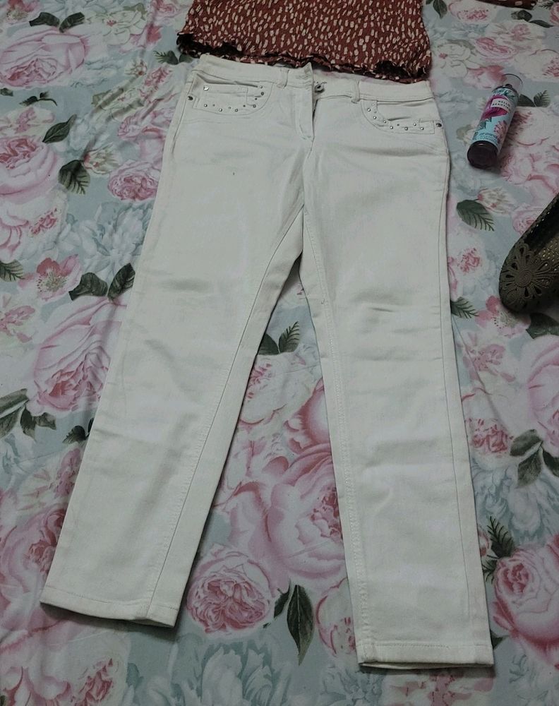 White Embellished Jeans