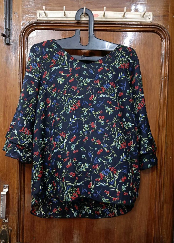 Black Colour Floral Print Fancy Top