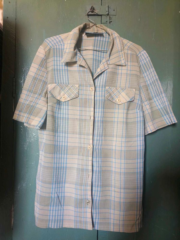 Oversized Cubon Collar Check Shirt