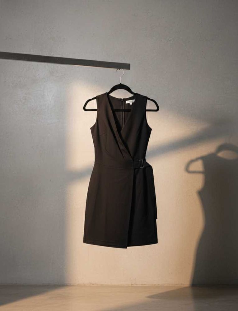 Chic Black Sleeveless Wrap Dress