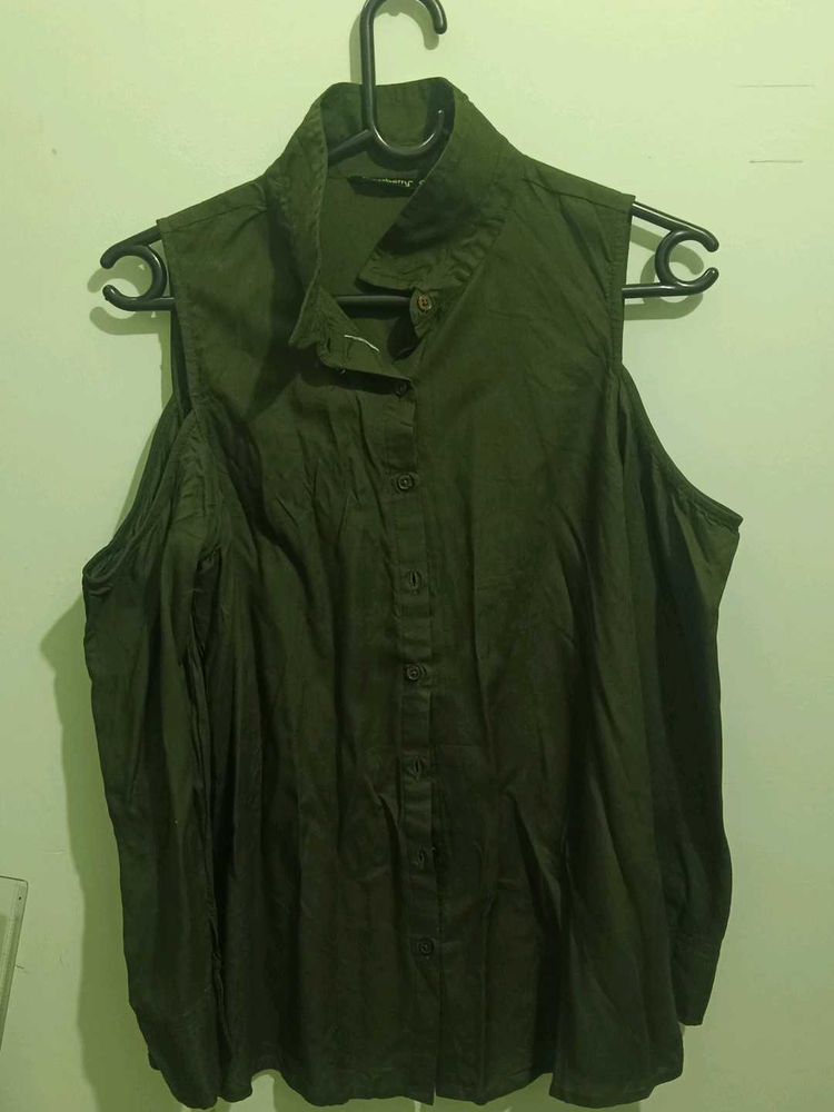 Green Cold Shoulder Top
