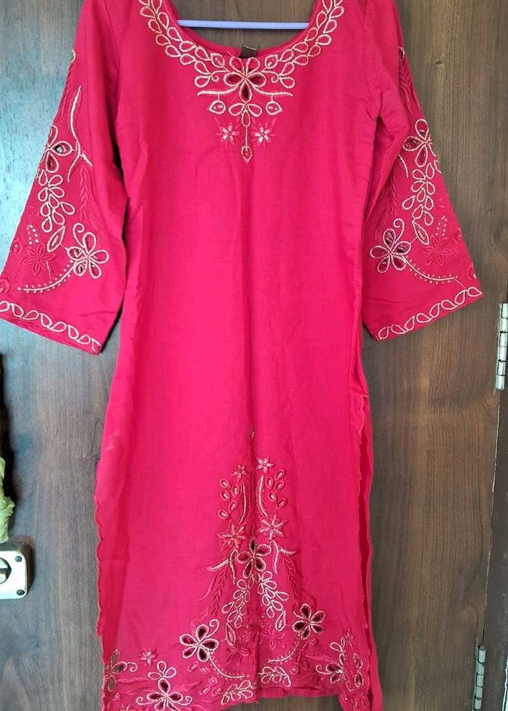 Elegant Red Embroidered Kurta