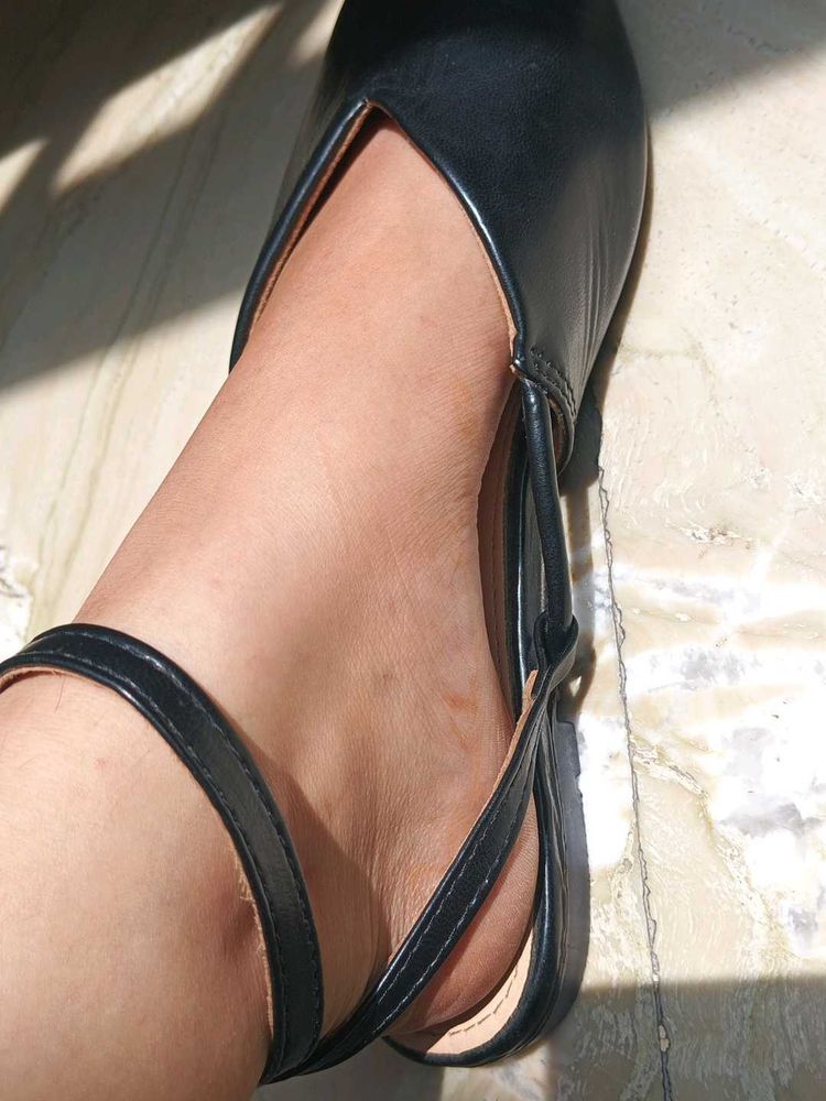Black Ankle Strap Flats