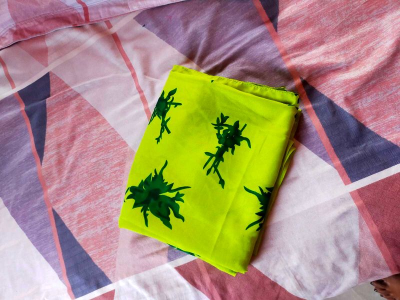 Vibrant Green Fabric Saree with Leaf Print