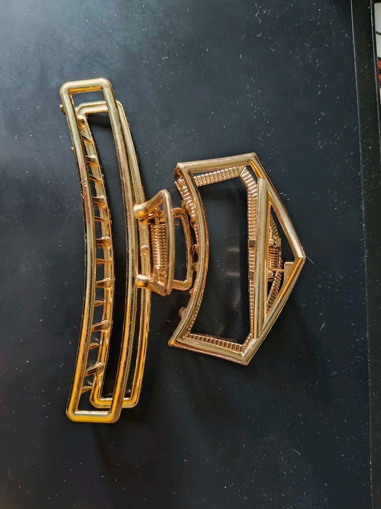 Gold Geometric Hair Clips Metal