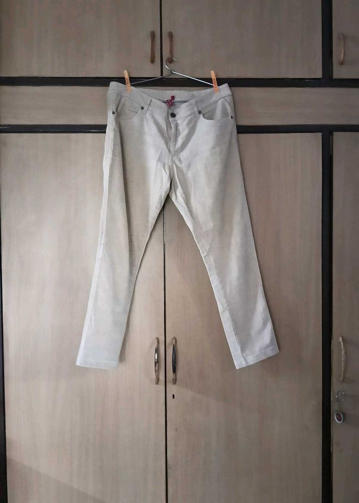 Beige Casual Corduroy Pants