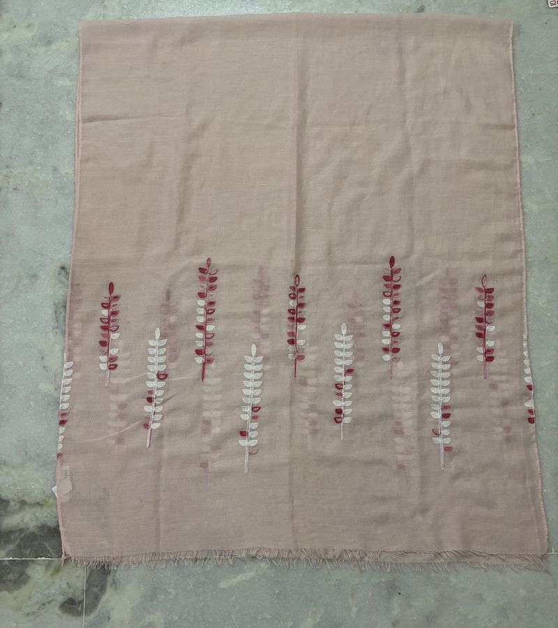Delicate Embroidered Scarf -Pink with Leaf Design
