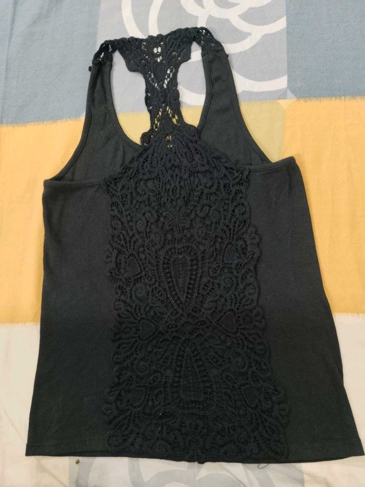 Black Lace Back Tank Top