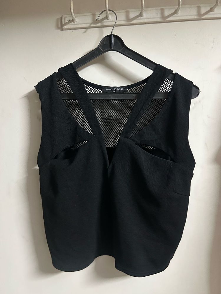 Black Mesh Cutout Top