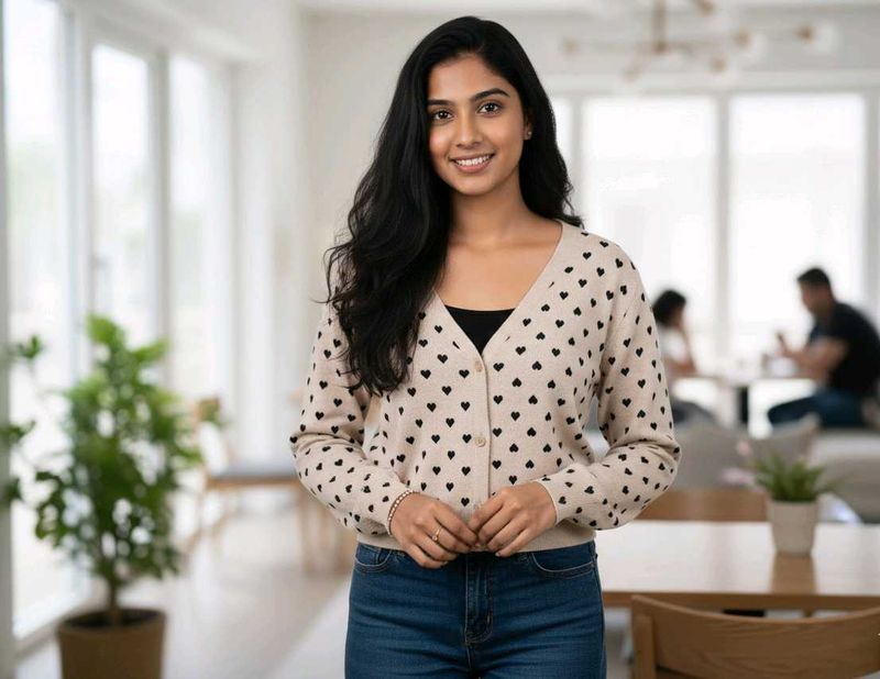 Imported Heart Print Cardigan