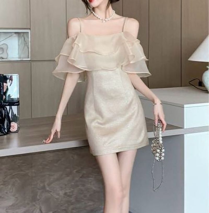 Elegant Off-Shoulder Gold Mini Dress