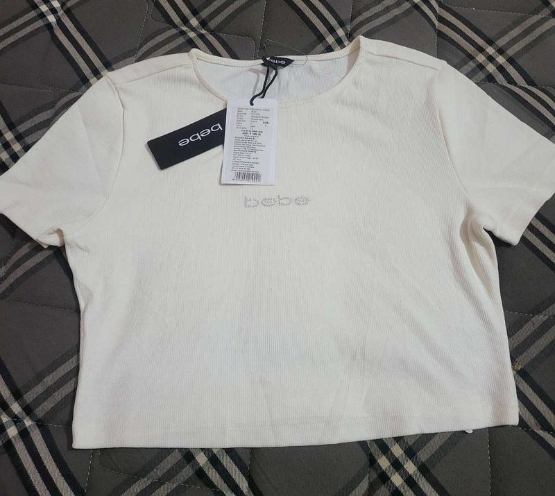 Bebe White Cropped Tee