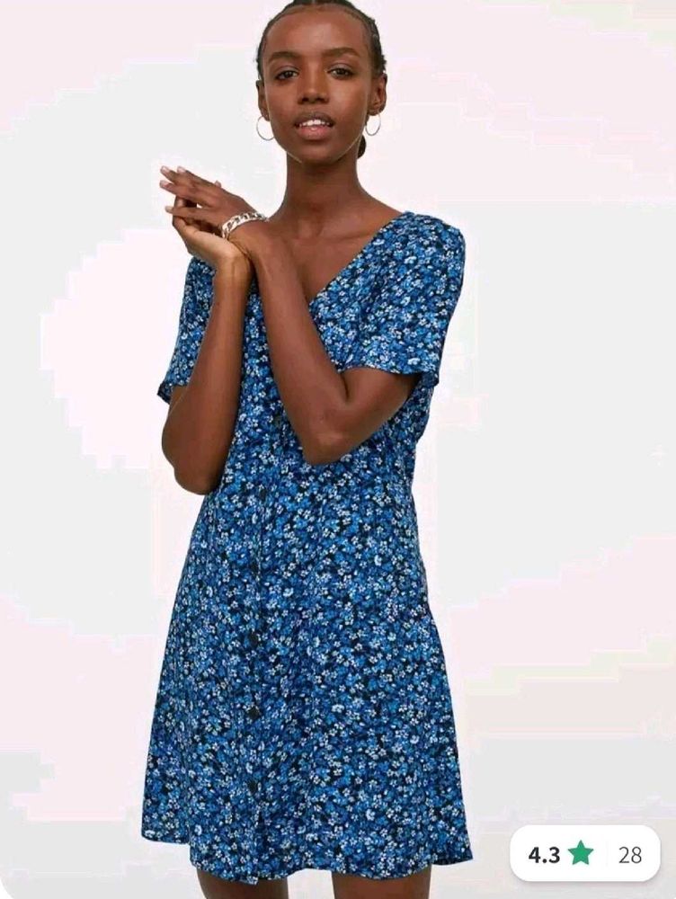 H&amp;M Blue Front Button Dress In Size 8