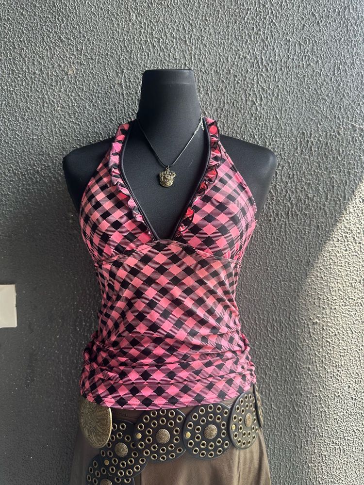 Pink Plaid Halter Top
