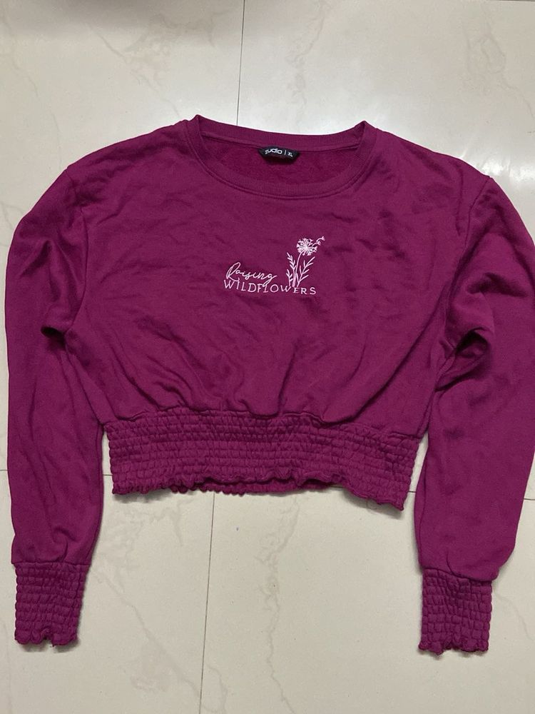 Purple &#39;Raising Wildflowers&#39; Cropped Sweatshirt