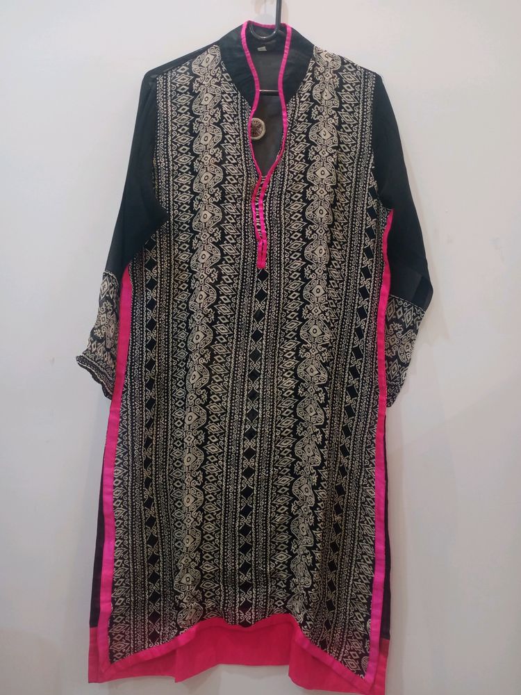 Black Sheer Kurta With Embroidery