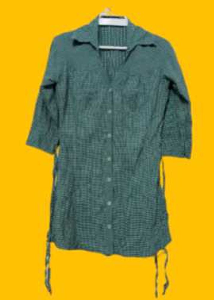 Women Green Check Tunic With Front Opening