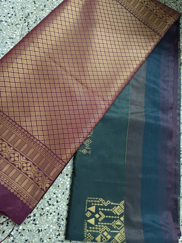 Elegant steel grey and maroon saree