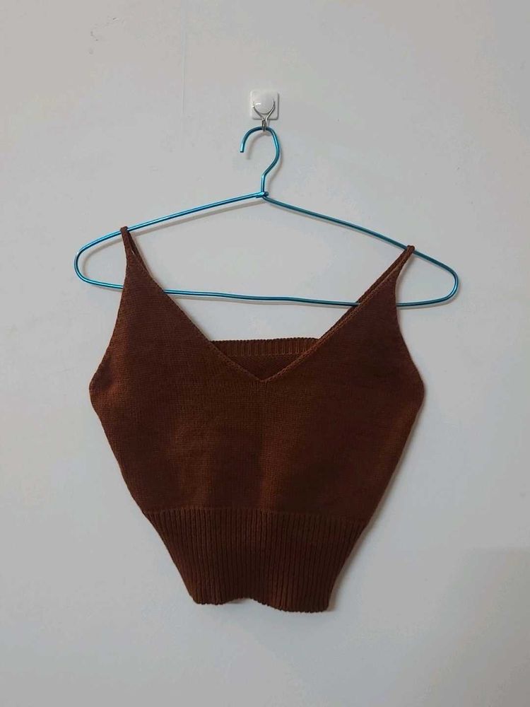Brown Knit Crop Top