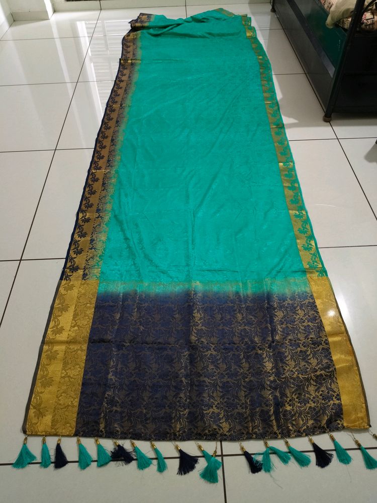 Teal And Blue Tapeta Silk Saree