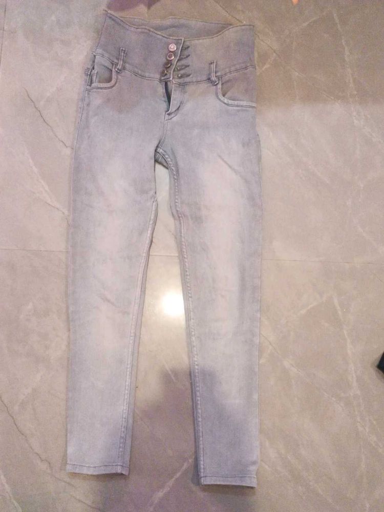 High Waisted Gray Denim Jeans