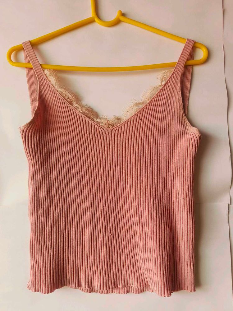 Pink coquette pinteresty lace trim cami top