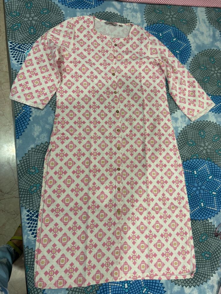 Branded Pink &amp; White Printed Kurti