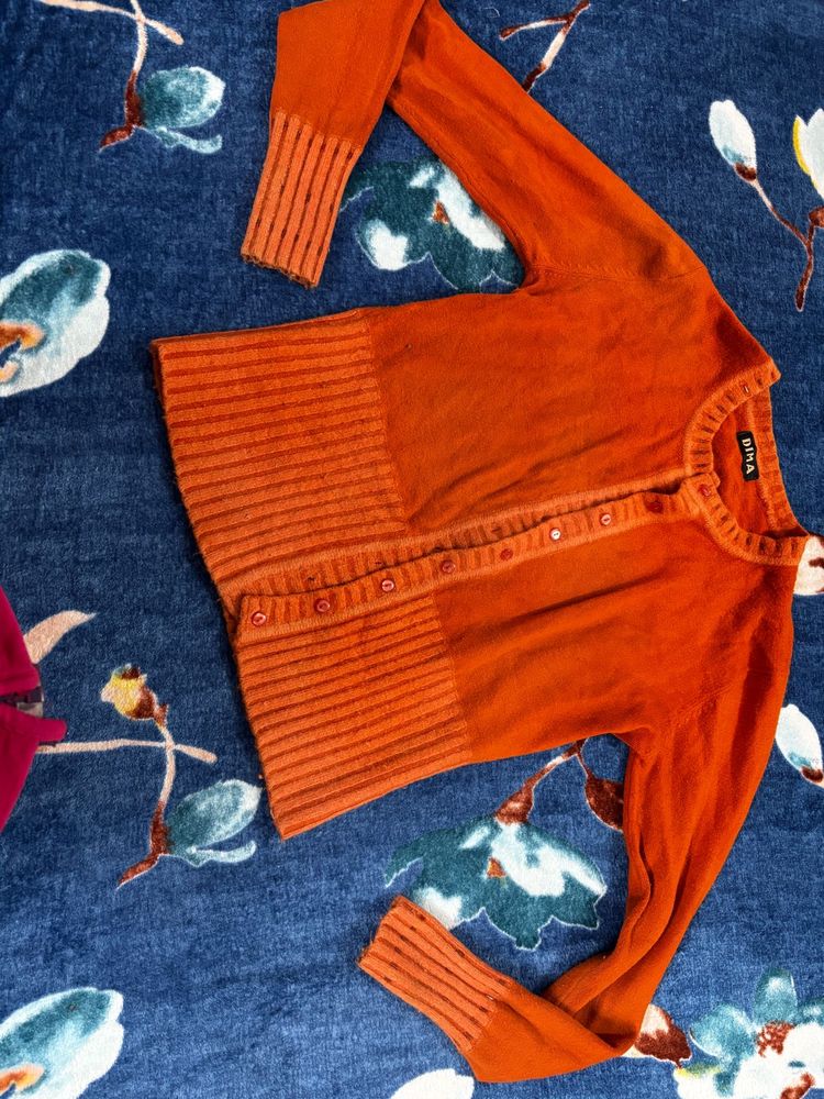 Orange Button-Down Cardigan