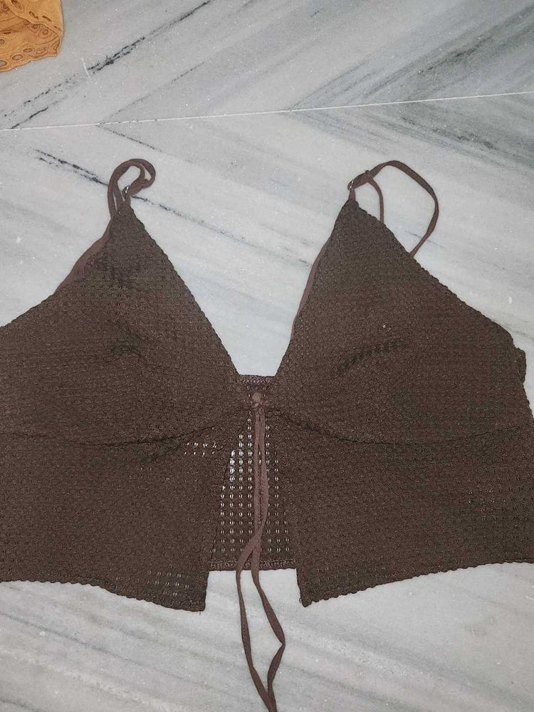 Brown Crochet Bralette Top