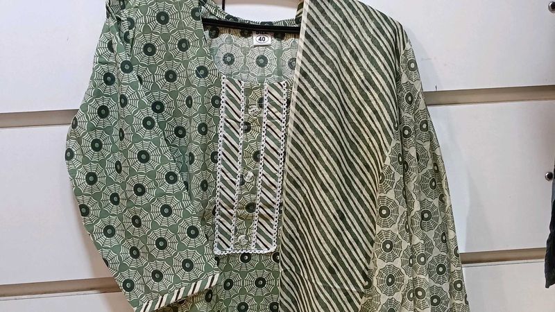 Green Printed Kurta Set