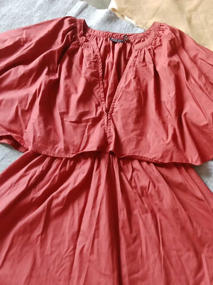 Red Dress with Cape Sleeves