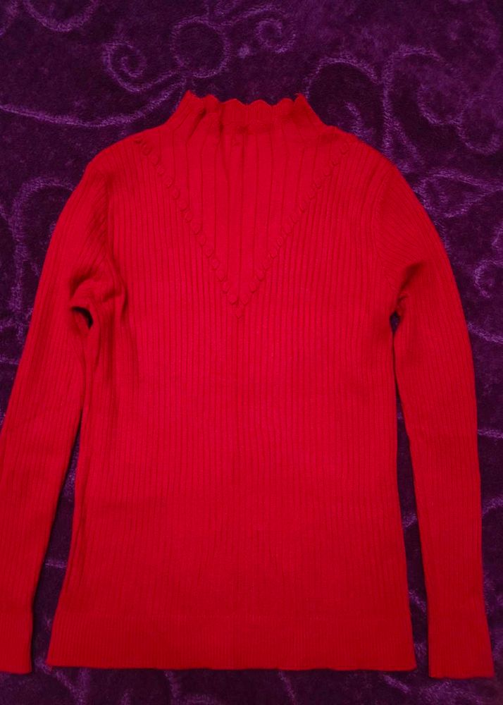 Red Stretchable Top With Full Sleeves