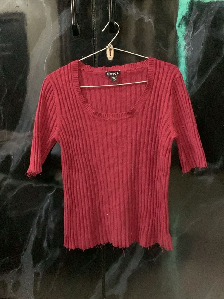 Red Ribbed Top