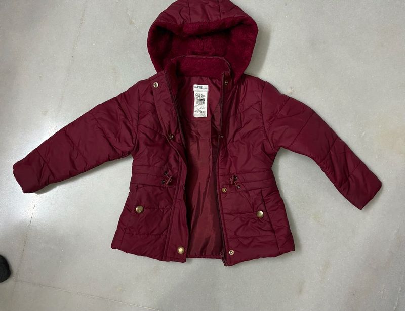 Girls' Maroon Puffer Jacket 78 cm