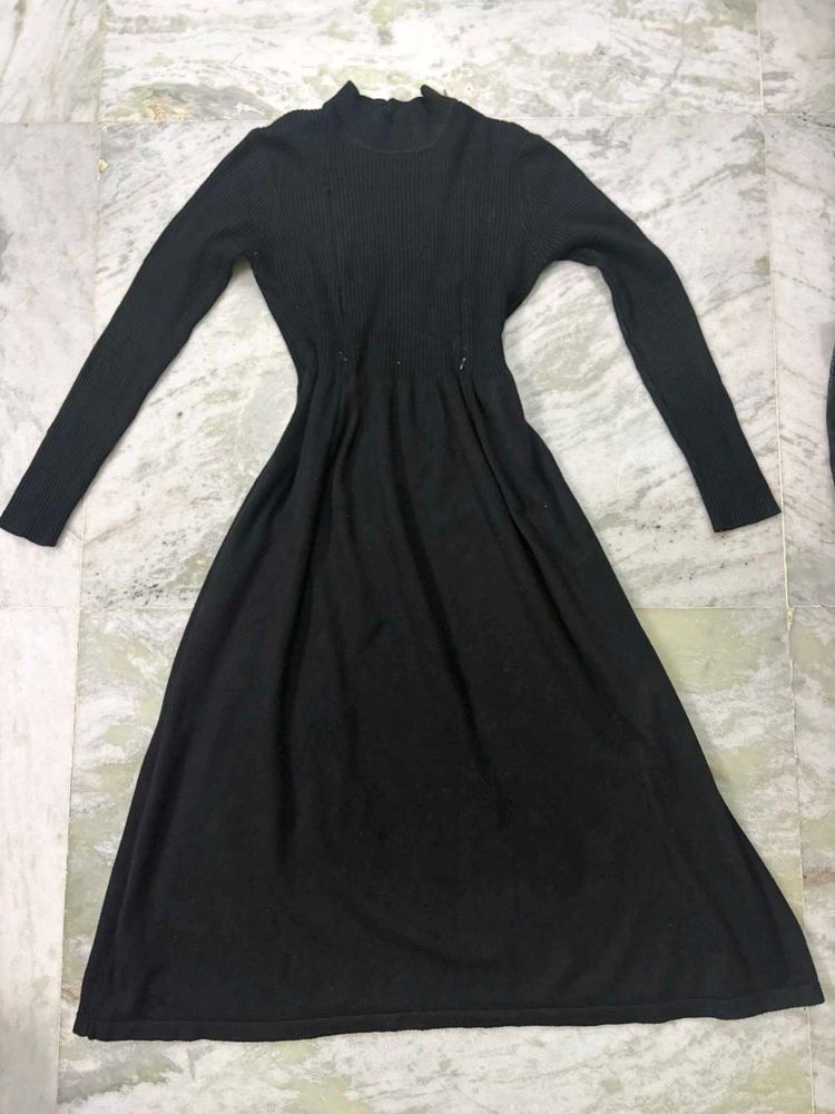 Wool Midi Black Dress
