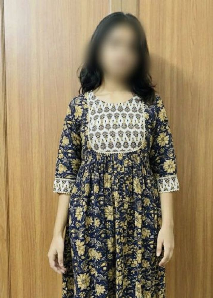 Floral Print Navy Blue Kurta