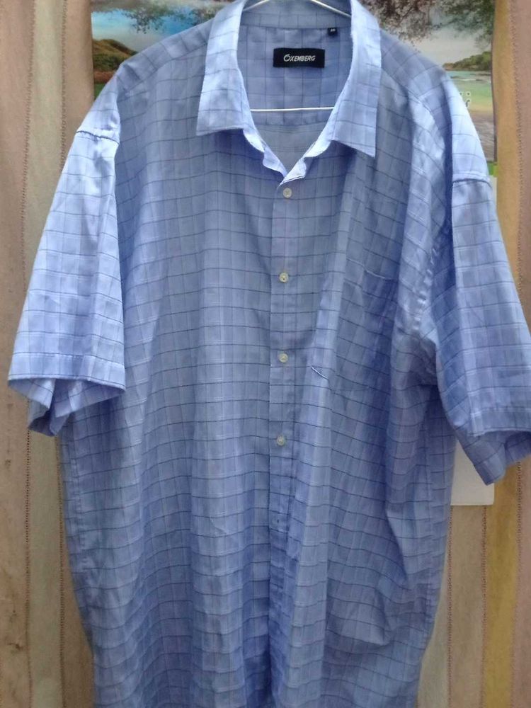 Men&#39;s Blue Checked Short Sleeve Shirt