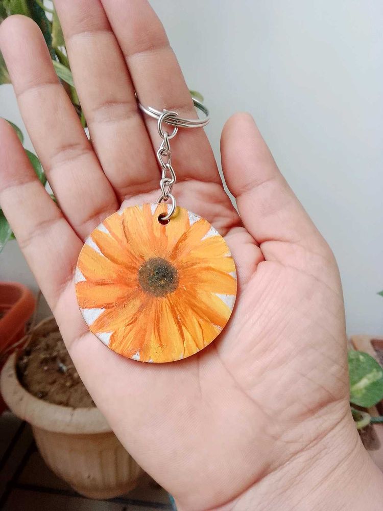 2 PERSONALIZED Hand-Painted Sunflower Keychain