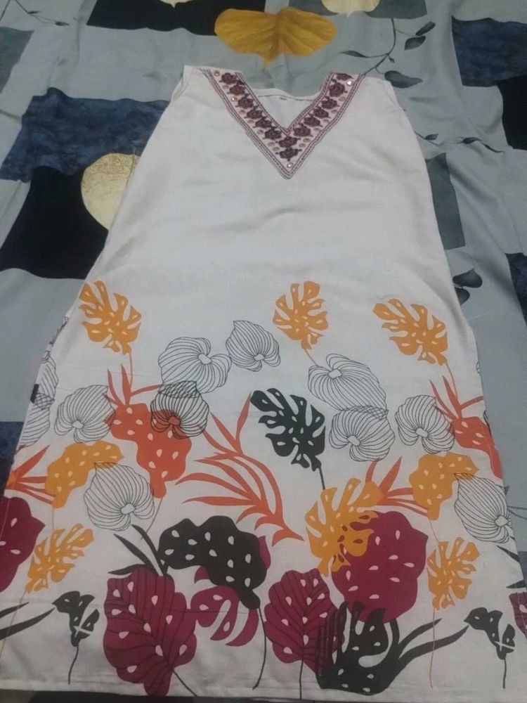 V Neck Sleeveless Straight Kurti