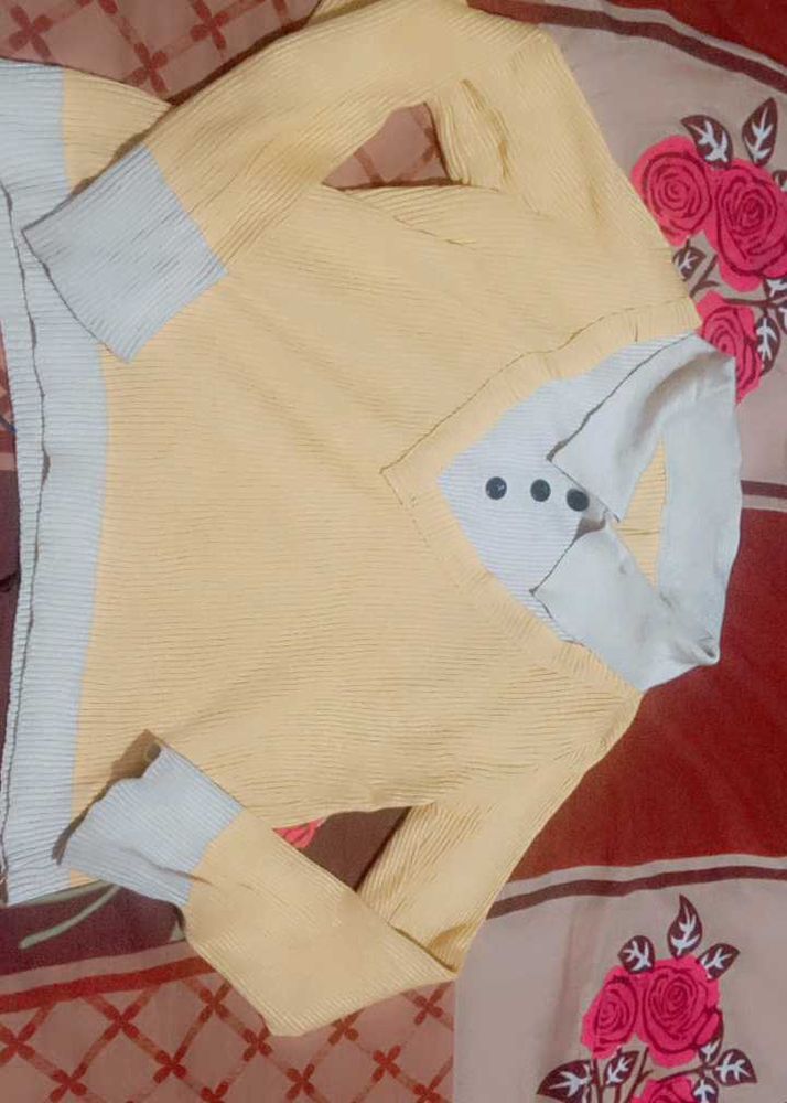 Yellow Knit V-Neck Top