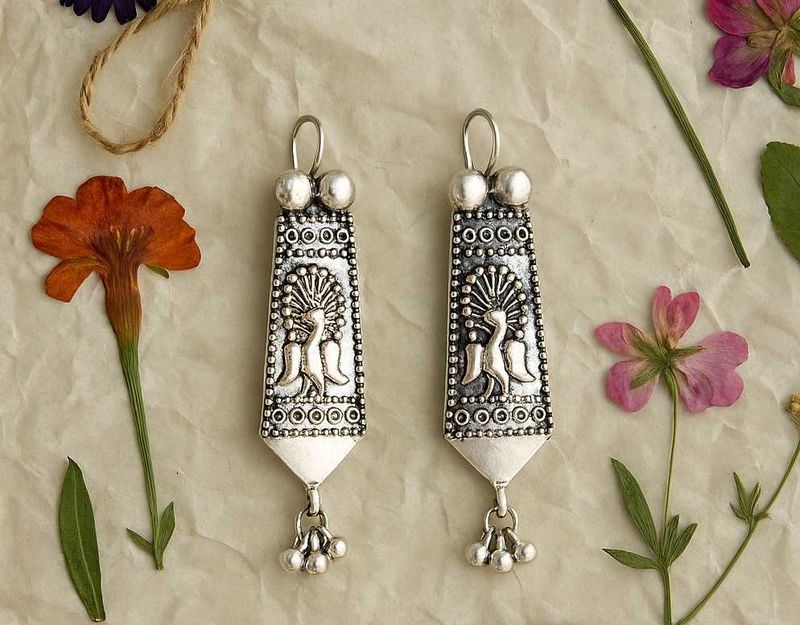 Silver Peacock Earrings