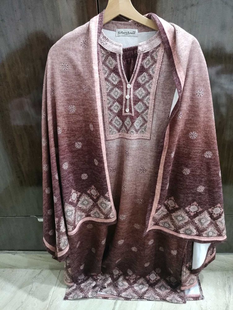 Ethnic Brown Printed Winter Kurta Set