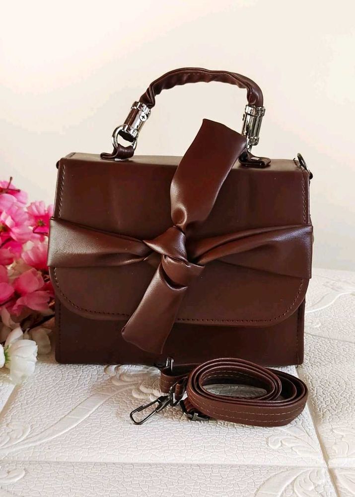 Chic Brown Bow Top Handle Sling Bag