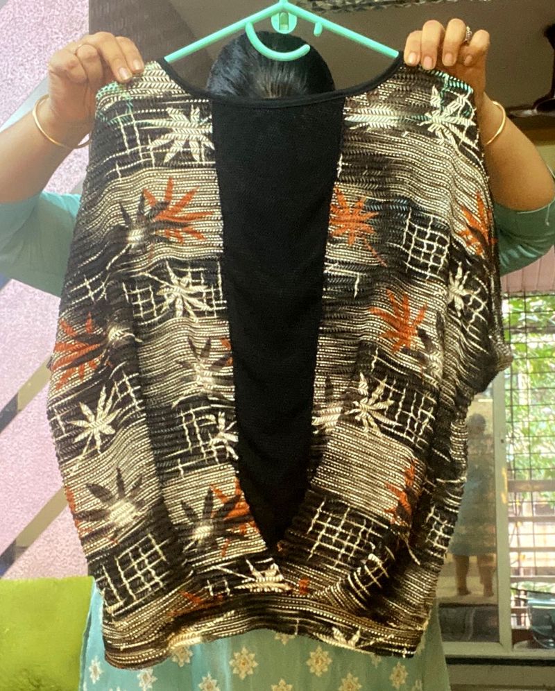 Wrap Style Patterned Woven Mesh Top